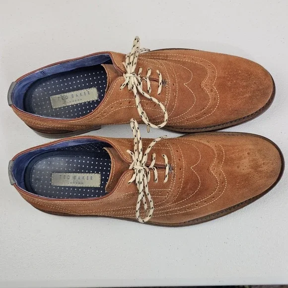 Ted Baker London Guri Mens Sz 10 Suede Wingtip Brogue Oxford Shoes Brown - Picture 8 of 11